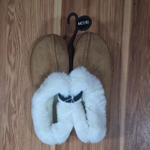 Cozy Tan and White Women's Slippers